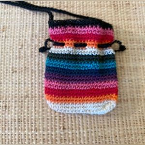 Vintage Boho Crochet Coin Purse Crossbody ID Pouch